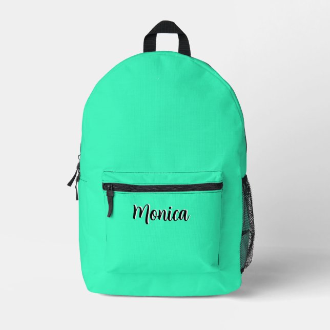 Neoner Aquamariner und schwarzer 3D Personalisiert Bedruckter Rucksack (Vorderseite)