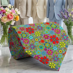Neonfarben auf grauem retro floral nahtlosem Muste Krawatte