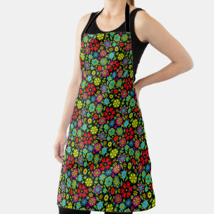 Neonfarben auf schwarzem retro floral nahtlosem Mu Schürze