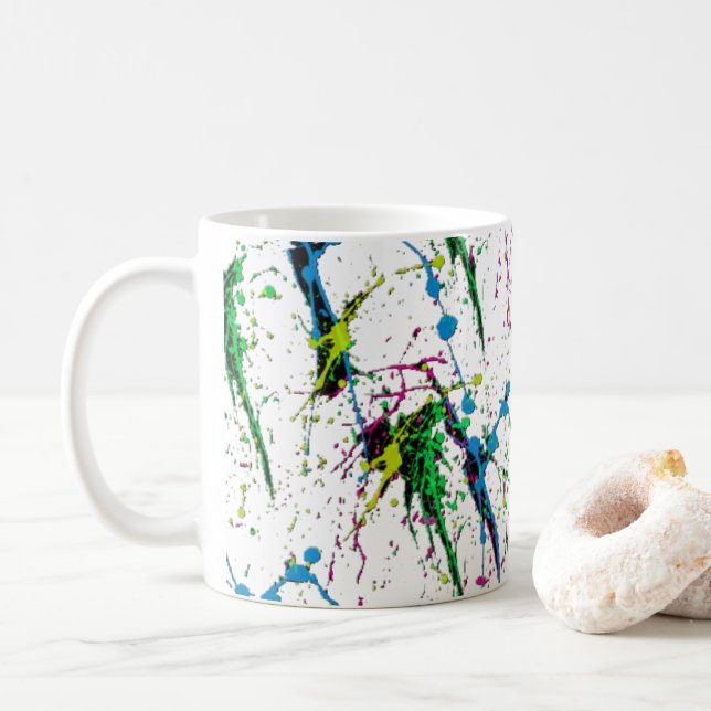 Neonfarben-Spritzer-Kaffee-Tasse Kaffeetasse (Mit Donut)