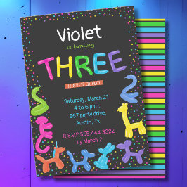 Neonfarben Tierballons 3. Geburtstag Einladung