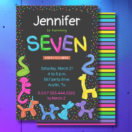 Neonfarben Tierballons 7. Geburtstag Einladung