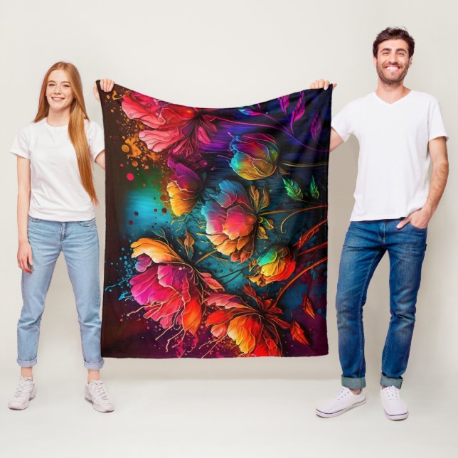 Neonfarbene Blume, buntes Bouquet, Tintenpatronen, Fleecedecke (Beispiel)