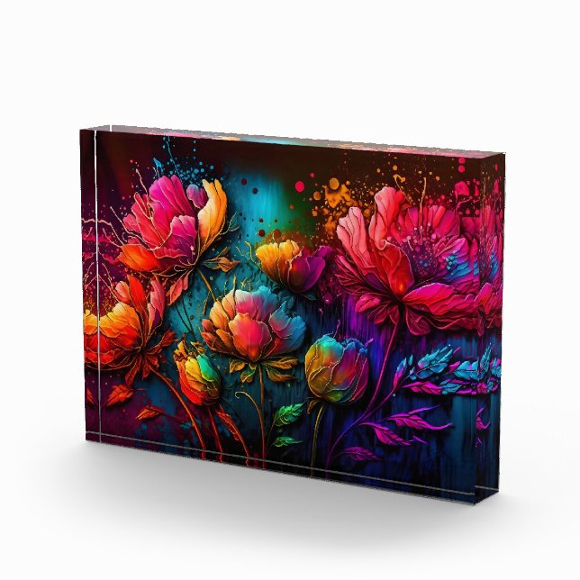 Neonfarbene Blume, buntes Bouquet, Tintenpatronen, Fotoblock (Rechts)