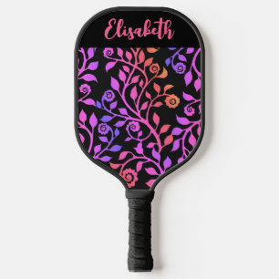 Neonfarbene Lila schwarze Blütenfarben Wirbel Ihre Pickleball Schläger