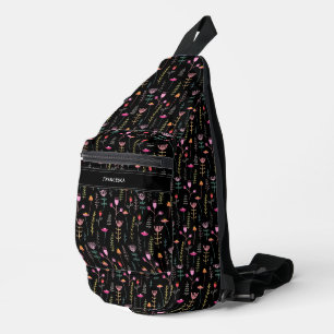 Neonfarbene Wildblumen, benutzerdefinierte Monogra Crossbody Bag