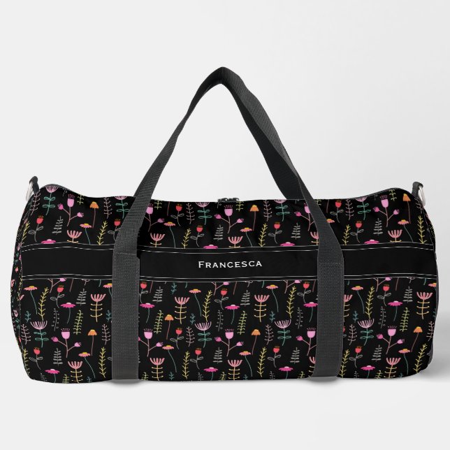 Neonfarbene Wildblumen, benutzerdefinierte Monogra Duffle Bag (Vorderseite)