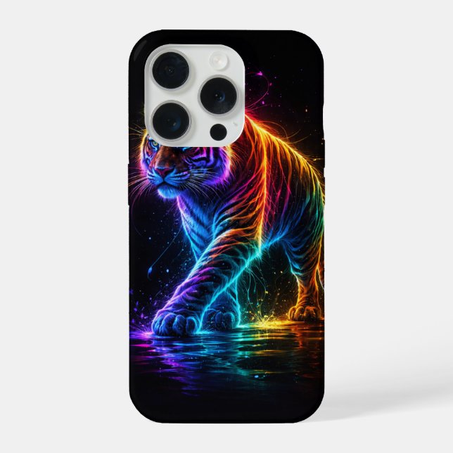 Neonfarbener Tiger iPhone 15 Pro Hülle (Rückseite)
