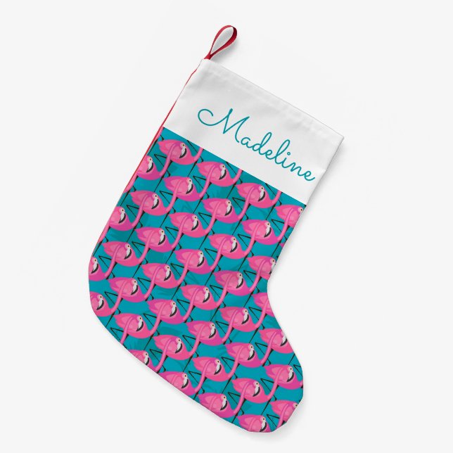 Neonflamingos | addieren Ihren Namen Kleiner Weihnachtsstrumpf (Vorderansicht (hängend))