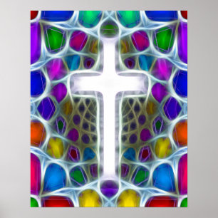 NeonFraktal-Kreuz-Plakat Poster