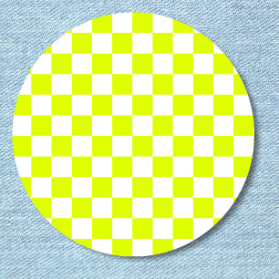 Neongelbe Schachbrett Vintag Button