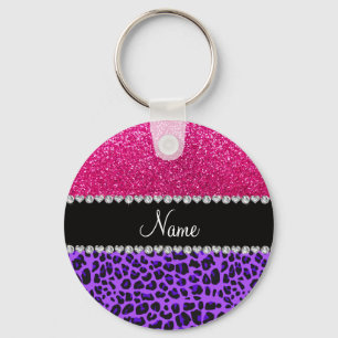 NeonGlitter des heißen Rosas des lila Leoparden Schlüsselanhänger
