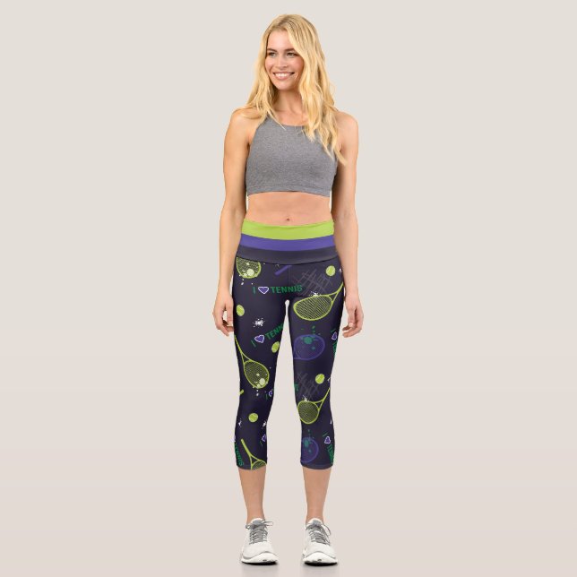 💚 Neongreen I Liebe Tennis Capri Leggings (Vorderseite)