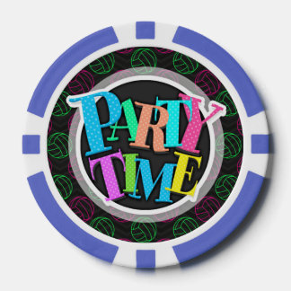 Neongrün, Heissrosa, Volleyball, Schwarz Zickzack Pokerchips