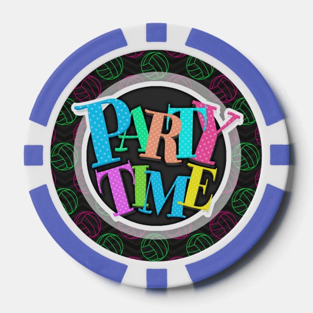 Neongrün, Heissrosa, Volleyball, Schwarz Zickzack Pokerchips (Vorderseite)
