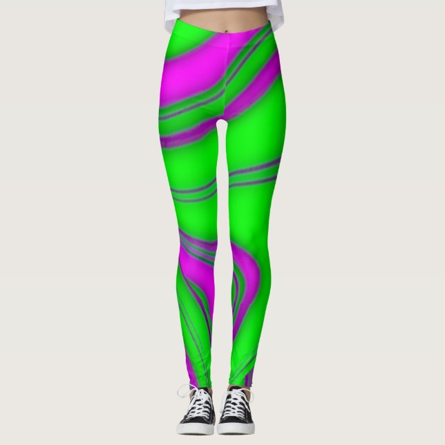 Neongrün-rosa Wellen Leggings (Vorderseite)