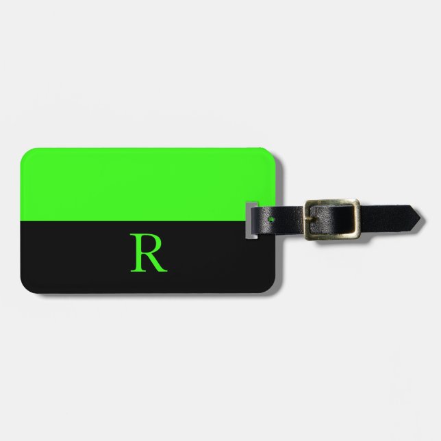 Neongrüne, helle, schwarze Monogramme Gepäckanhänger (Vorderseite horizontal)