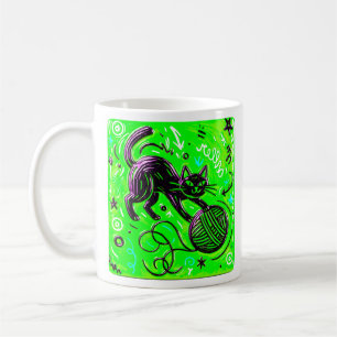 Neongrüne Katze Kaffeetasse
