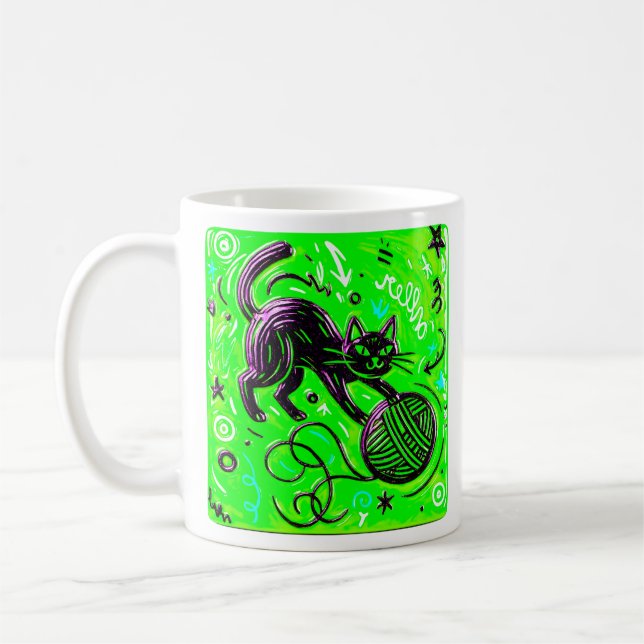 Neongrüne Katze Kaffeetasse (Links)