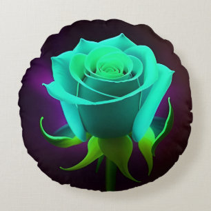 Neongrüne Rose Rundes Kissen