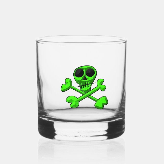 Neongrüner Schädel Whiskyglas (Vorderseite)