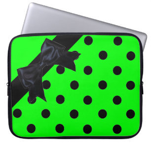Neongrüner schwarzer Polka-Dotband-Laptop-Ärmel Laptopschutzhülle