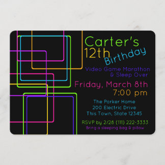 Neonight Glow Techno Video Sleep Over Birthday Einladung