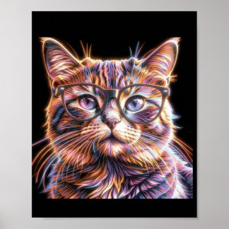 Neonkatze mit Brille Poster