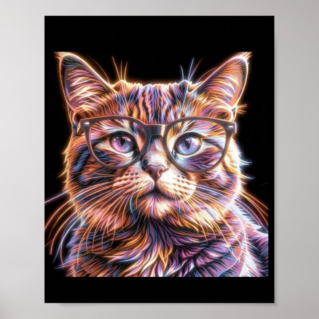 Neonkatze mit Brille Poster (Vorne)