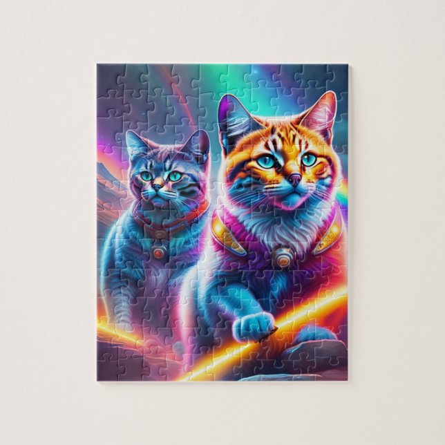 Neonkatzen mit Lasern, Regenbogenfarben Katzen (Vertikal)