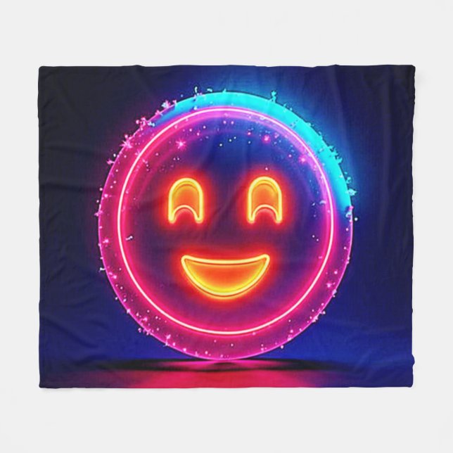 Neonlächeln: Helles Glückliches Leuchten Design Fleecedecke (Vorderseite (Horizontal))