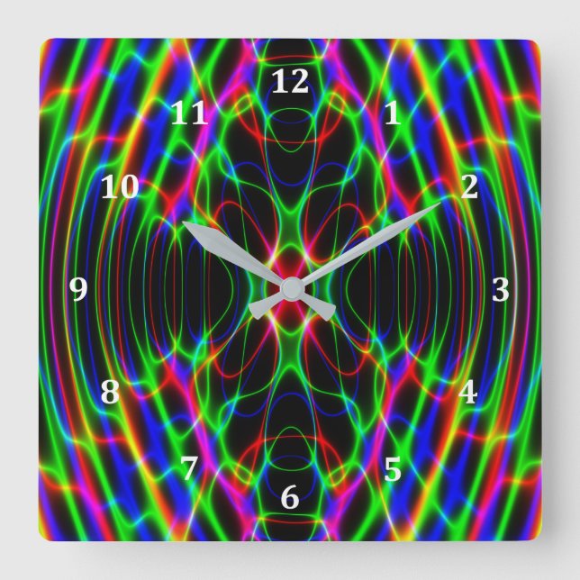 NeonLASERLICHT-psychedelisches abstraktes Quadratische Wanduhr (Vorderseite)