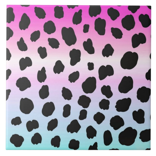 Neonleopard Regenbogen Weichfarben Keramik Tile Fliese (Vorderseite)