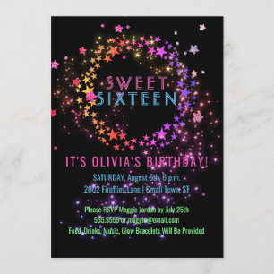 Neonleuchte im dunklen Party  Süß 16 Einladung
