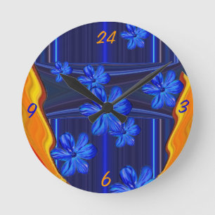 Neonlicht-blaue Blüten-Wanduhr Runde Wanduhr