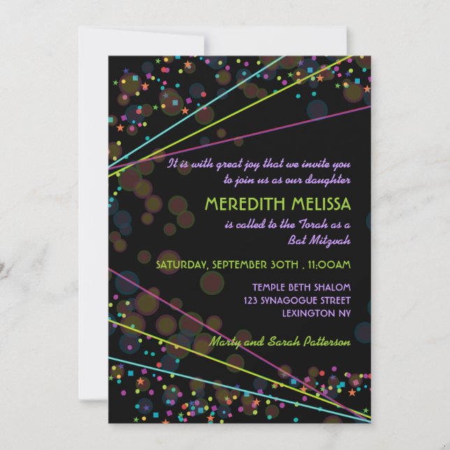 Neonlicht-Schläger Mitzvah Zeremonie-Einladung Einladung (Vorderseite)