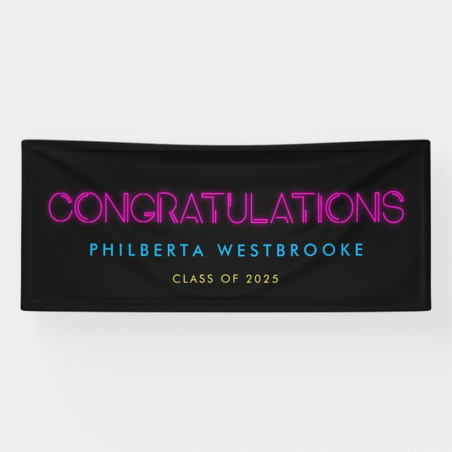 Neonlichter Graduation Party 80 Herzlichen Glückwu Banner (Horizontal)