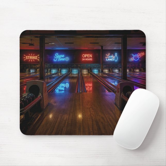 Neonlichter in dunkler Bowlingbahn Mousepad (Mit Mouse)