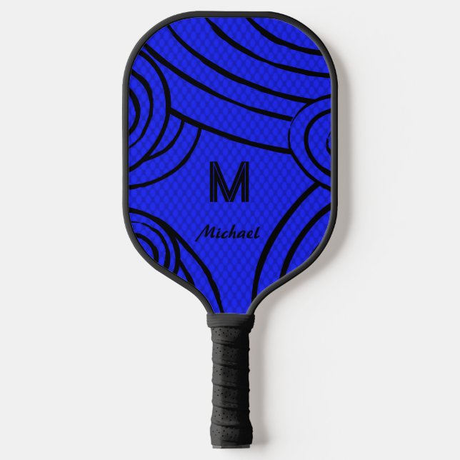 NeonLine 1 Blue Editable Name & Initials Pickleball Schläger (Vorderseite)