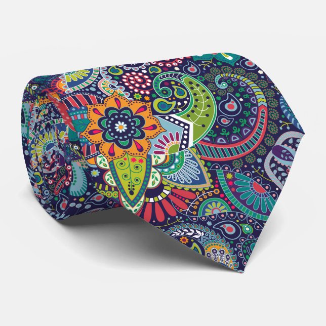 Neonmehrfarbenblumenpaisley-Muster Krawatte (Gerollt)