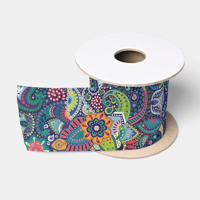 Neonmehrfarbenblumenpaisley-Muster Satinband (Spule)