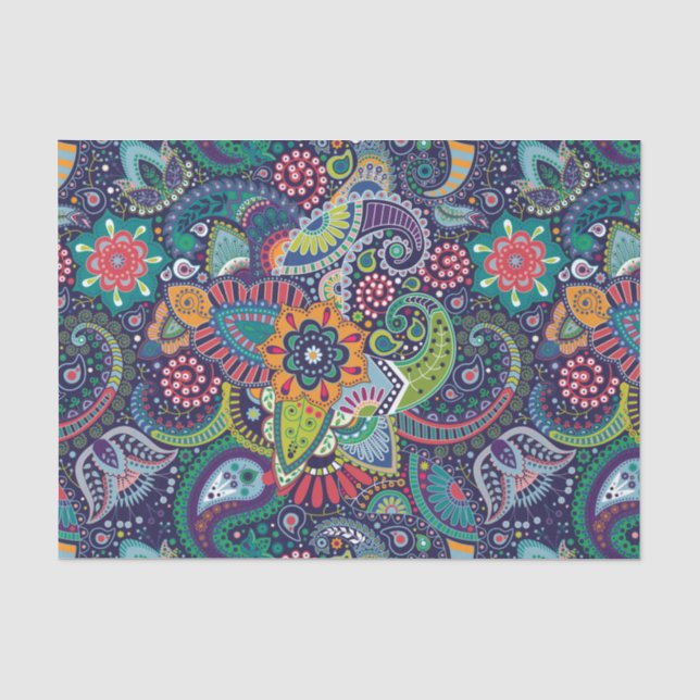 Neonmehrfarbenblumenpaisley-Muster Seidenpapier (Vorderseite)