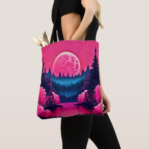 Neonmondlicht-Fantasie-Waldsee Tasche
