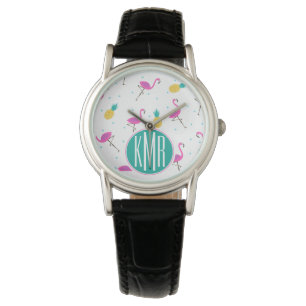 Neonmonogramm der flamingo-  armbanduhr