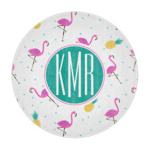 Neonmonogramm der flamingo-  schneidebrett