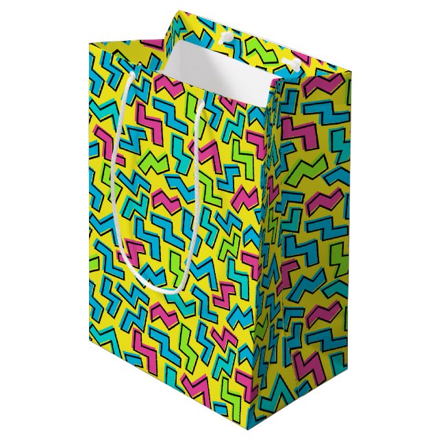 Neonmuster der 80er/90er Jahre Mittlere Geschenktüte (Vorderseite Schrägansicht)