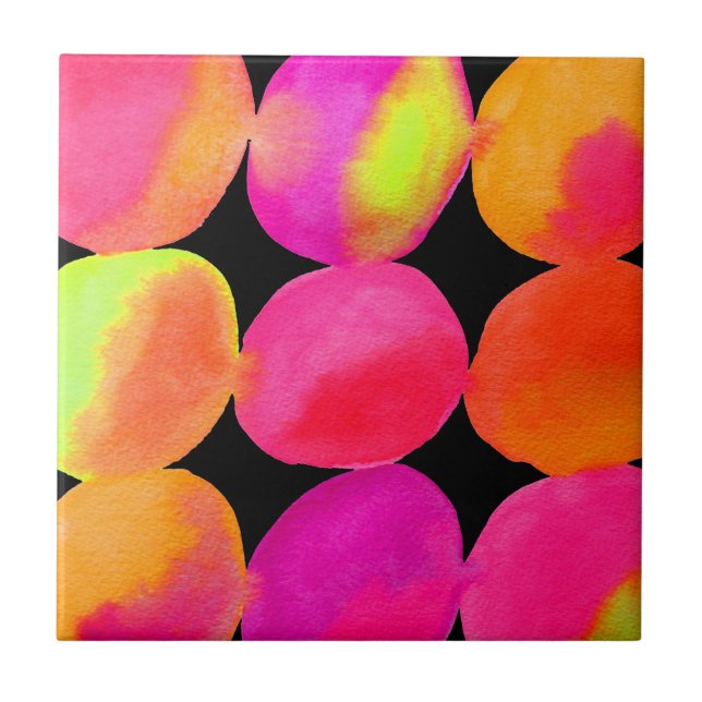 Neonmuster in Aquarellfarbe abstrakte Kunstfarbe Fliese (Vorderseite)