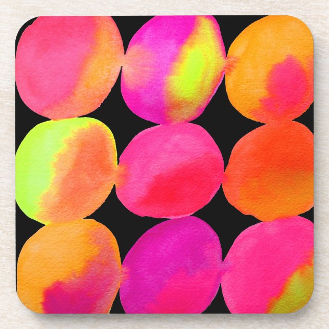 Neonmuster in Aquarellfarbe abstrakte Kunstfarbe Getränkeuntersetzer (Vorderseite)