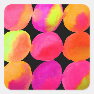 Neonmuster in Aquarellfarbe abstrakte Kunstfarbe Quadratischer Aufkleber