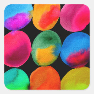 Neonmuster in Aquarellfarbe abstrakte Kunstfarbe Quadratischer Aufkleber